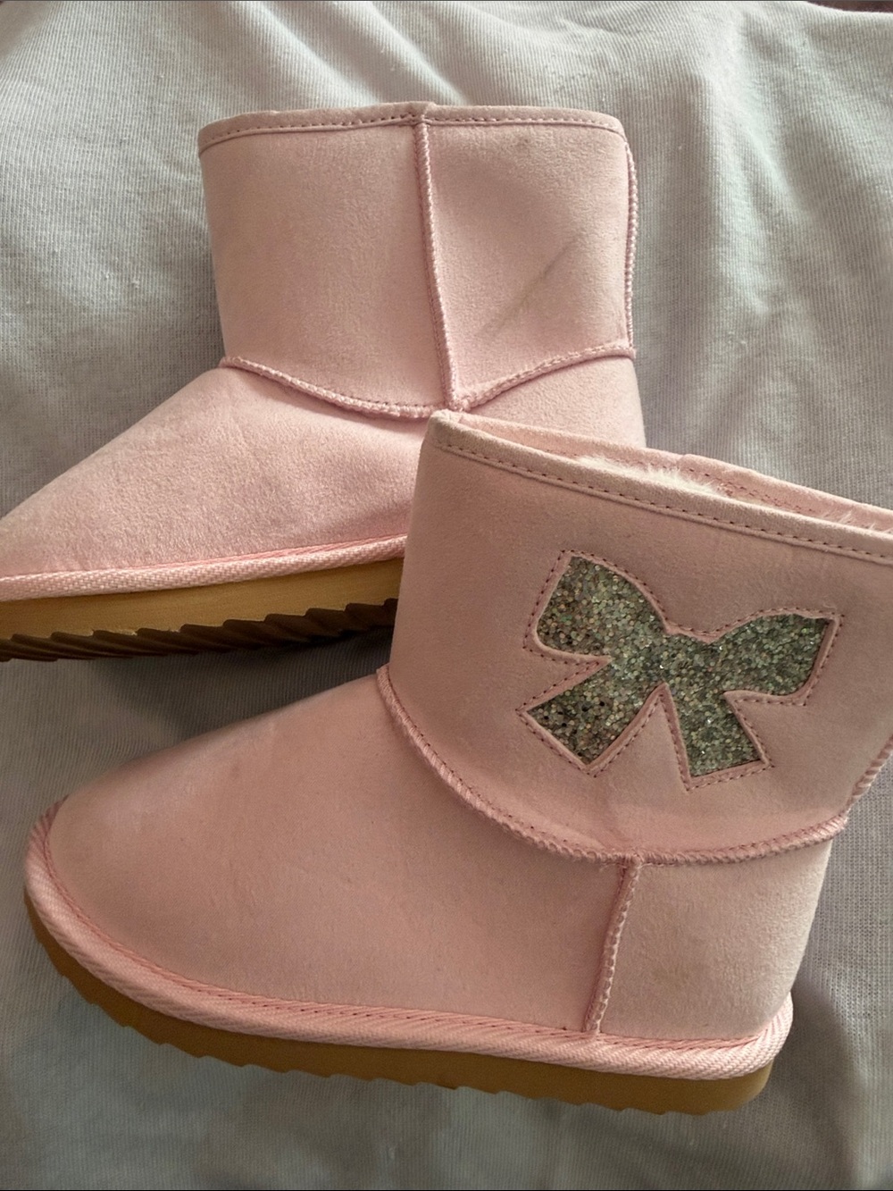 Pink Glitter Bow Winter Boots